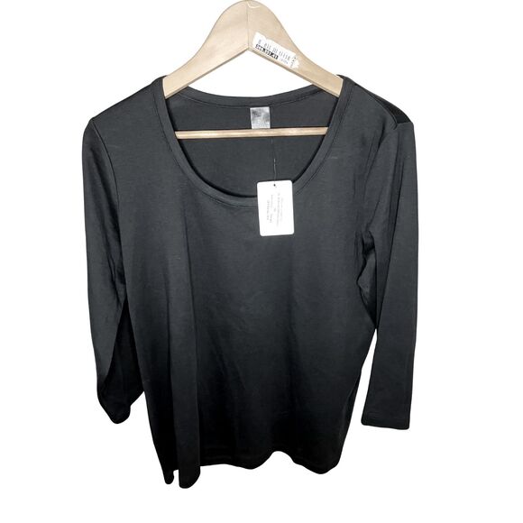 Peruvian Connection Pima Cotton Top XL Gray Scoop Neck 3/4 Sleeve NWT - Picture 2 of 7